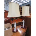 Pair of Juliana collection table lamps with porcelain ladies to the base