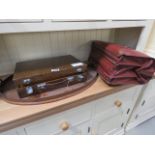 A painting set, an oval Edwardian serving tray, plus a briefcase