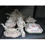 Cage containing a quantity of Copeland Spode Chinese rose patterned crockery