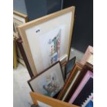 Quantity of prints and paintings to include otters, birds and children's print with steam train