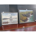 Pair of oil on board paintings of riverside and seaside scenes