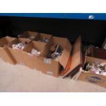 8 boxes containing a large quantity of commemorative ware, Doulton crockery, glassware, a mirror,