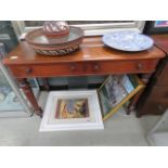 19th century mahogany writing table on tapered supports and 2 drawers