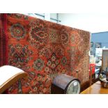 21) Red floral Louis De Portere carpet, 3.5 x 2.5 m