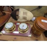 A barometer clock set, ornamental Zulu shield, plus a trinket box