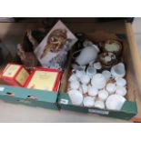2 boxes containing Bunnykins figures and plates plus Wedgwood figures of ladies and Bavarian and