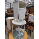 A Lloyd Loom style bedside cabinet, plus a two tier circular table