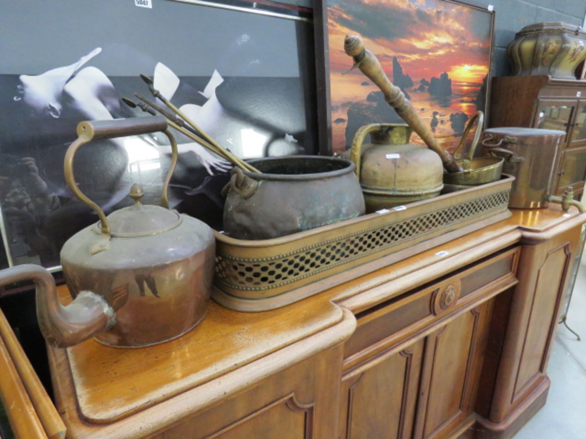 Large quantity of copperware to include kettles, pokers, teapots, vases, bedwarmers, copper pans and