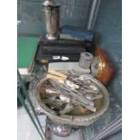 A quantity of cased cutlery sets, barometer, loose cutlery and a hot water jug