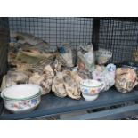 Cage containing a quantity of Copleand Spode Chinese rose patterned crockery