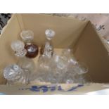 Box containing a qty of tumblers and decanters