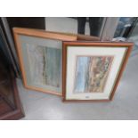 5034 - Framed and glazed picture of a countryside scene and a seaside scene
