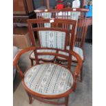 Edwardian upholstered armchair and a pair of matching chairs