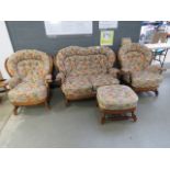 5206 - Cottage suite comprising of a 2 seater and 2 matching armchairs and a footstool with floral