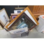 Large quantity of prints and mirrors to include harbour scene, cats, New York cityscape, figures