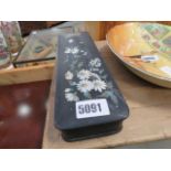 Black lacquer trinket box with floral and butterfly decoration