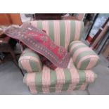 1930s armchair in green striped fabric