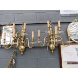 Pair of brass 5 branch wall lights