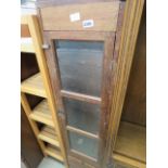 Glazed oak single door cupboard with drawer under