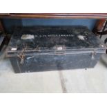 Black painted tin trunk