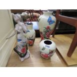 Three Old Tupton ware vases, plus a figure of a lady