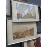 A pair of watercolours, depicting The Old Bedford Bridge