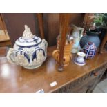German tureen, Crown Derby style ornamental egg plus candlestick and studio pottery vases