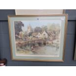 5754 - A Sturgeon print of village scene with stream and bridge