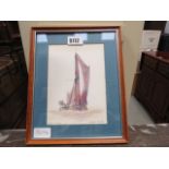 A Michael G Barton,watercolour of a Thames barge