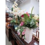 Quantity of artificial flowers and vases