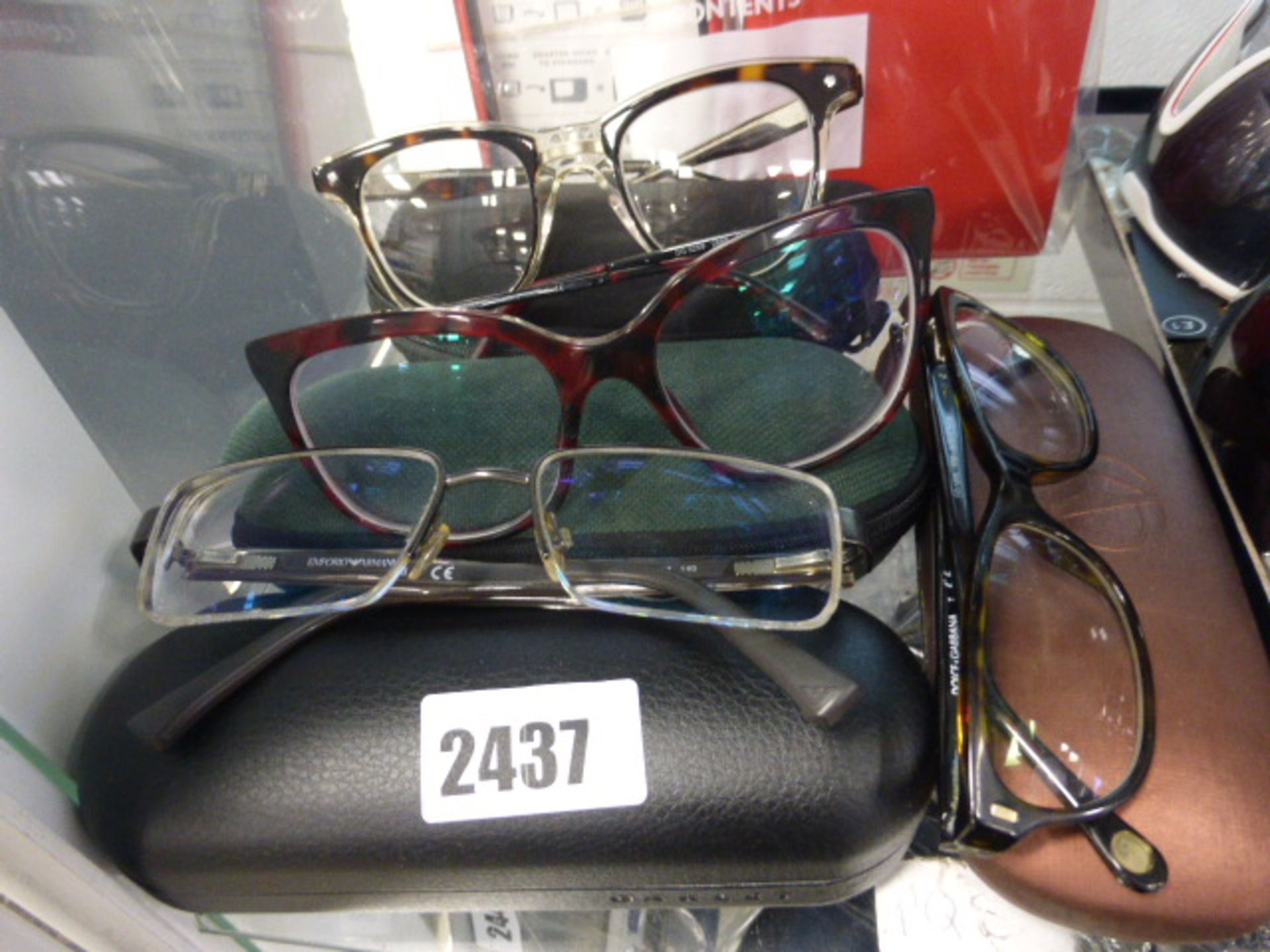 4 various reading glass frames to include Emporio Armani and Dolce & Gabbana