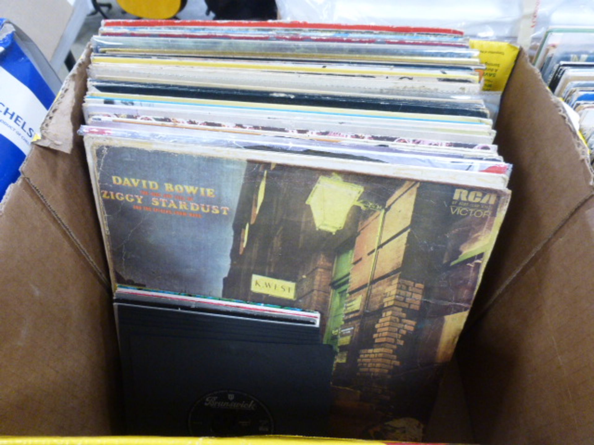 Box containing approx 37 1960's, 70's and 80's LP's to include The Rolling Stones, David Bowie,