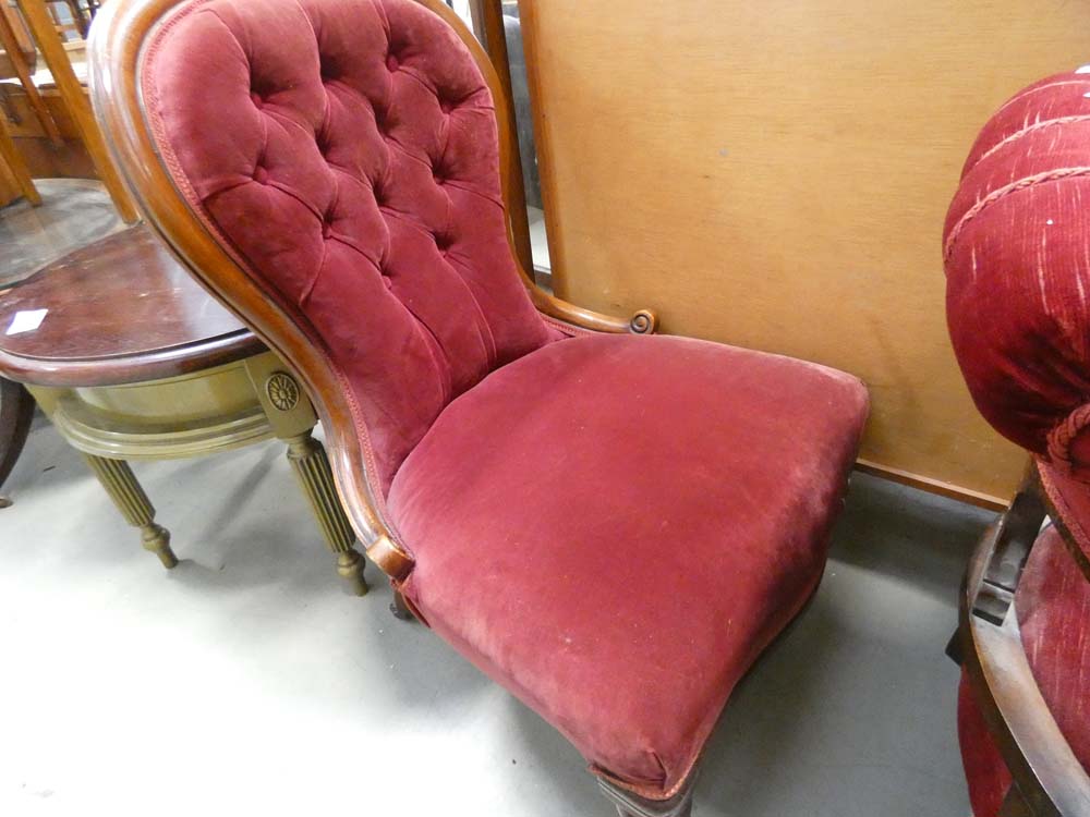 A Victorian maroon fabric button back nursing chair