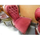A Victorian maroon fabric button back nursing chair