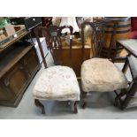 A pair of carved Edwardian and upholstered dining chairs