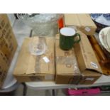 4 boxes cont. coffee mugs, punch bowl, jug and cups, glassware etc.