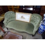 Green fabric Victorian chaise lounge