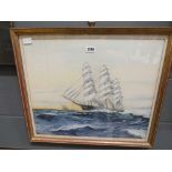 Watercolour 'Sailing ship at sea'