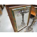 Rectangular beveled mirror with floral and walnut frame