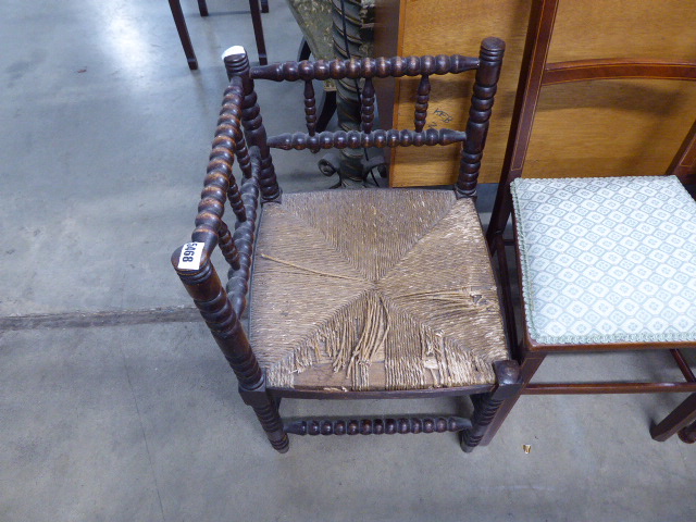 Bobbin turned corner chair with rush seat