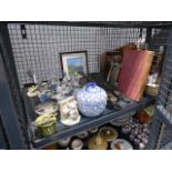 (4) Cage containing Ladro style figures a reference book, general china and a print plus a photo