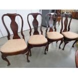 Four Queen Anne style Jas. Shoolbred dining chairs