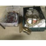 2 boxes containing coloured glass, Italian crockery, ornamental figures plus Royal Doulton Richelieu