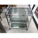 Chromed and glazed three tier tea trolley