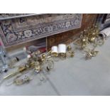 Large quantity of Brass ceiling and wall lights