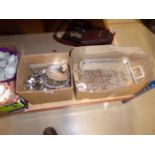 (5) Two boxes containing silver plated trays and loose cutlery