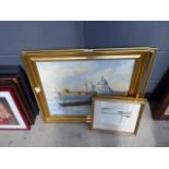 Quantity of watercolours and paintings to include a view of Venice plus rivers and boats and a