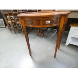 Reproduction yew console table with 2 drawers