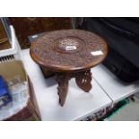 Inlaid Indian circular side table with folding base