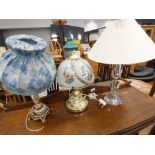 Three table lamps with shades
